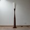 Französische Mid-Century Stehlampe aus Glas & Geriffeltem Holz 1