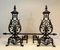 Wrought Iron and Gilt Iron Andirons with Twisted Bar, France, 1940s, Set of 2 1