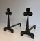 Steel and Wrought Iron Clovers Andirons, France, 1950s, Set of 2 1