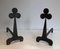 Steel and Wrought Iron Clovers Andirons, France, 1950s, Set of 2 3