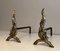 Bronze and Wrought Iron Flame Andirons, France, 1970s, Set of 2 1