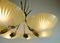 6-Armed Brass & Ribbed Glass Chandelier, 1950s 4