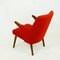 Scandinavian Mini Bear Teak Lounge Chair with New Red Fabric by Svend Skipper, Image 7