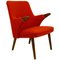 Scandinavian Mini Bear Teak Lounge Chair with New Red Fabric by Svend Skipper 1