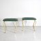 Italian Ottomans with Curved Tubular Brass Structure & Green Vinyl Seats, 1960s, Set of 2 2