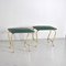 Italian Ottomans with Curved Tubular Brass Structure & Green Vinyl Seats, 1960s, Set of 2 1