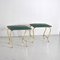 Italian Ottomans with Curved Tubular Brass Structure & Green Vinyl Seats, 1960s, Set of 2, Image 1