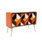 Credenza Mid-Century in legno massiccio, vetro colorato e ottone, Italia, Immagine 1