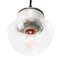 Mid-Century Industrial White Porcelain, Clear Glass & Brass Pendant Lamp 2