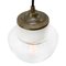 Mid-Century Industrial White Porcelain, Clear Glass & Brass Pendant Lamp 3