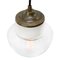 Mid-Century Industrial White Porcelain, Clear Glass & Brass Pendant Lamp, Image 3