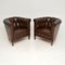 Antique Swedish Leather Chesterfield Armchairs, Set of 2 1
