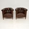 Antique Swedish Leather Chesterfield Armchairs, Set of 2 2