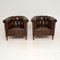 Antique Swedish Leather Chesterfield Armchairs, Set of 2, Image 2