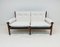 Scandinavian 2-Seat White Textile and Stained Wood Sofa 2