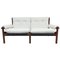 Skandinavisches 2-Sitzer Sofa aus Weißem Textil und Gebeiztem Holz 1