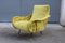 Italian Yellow Velvet Lounge Chair with Brass Base, 1950s 1