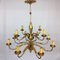 Gilded 12-Arm Chandelier Decorated with Leaves, 1940s 1