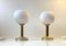 Vintage Danish Table Lamps in White Glass and Brass from ABO, 1970s, Set of 2 1