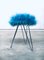 Vintage Electric Blue Fluffy Tripod Stool, 1960s 4