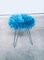 Vintage Electric Blue Fluffy Tripod Stool, 1960s 8