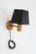 Small Artisan Wooden Wall Lamp with Black Shade, 1970s, Image 1