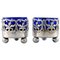 English Salt Cellar with Glass Inserts in Blue, Set of 2 1