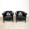 Club chair vintage in pelle di pecora nera, set di 2, Immagine 7