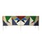 Italienisches Mid-Century Sideboard aus Holz, Messing & farbigem Glas im modernen Stil 1