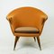 Scandinavian Elm Lounge Chair with Orange Kvadrat Wool Fabric 2