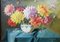 Natura morta con fiori di crisantemo in cornice fiorentin, Vilmos Murin, anni '30, Immagine 1