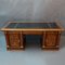 Antique Georgian Harewood Style Mahogany & Inlaid Fruitwood Library Desk with Green Leather Top & Bronze Decorations, 1800s, Image 11