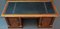 Antique Georgian Harewood Style Mahogany & Inlaid Fruitwood Library Desk with Green Leather Top & Bronze Decorations, 1800s, Image 2