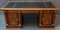 Antique Georgian Harewood Style Mahogany & Inlaid Fruitwood Library Desk with Green Leather Top & Bronze Decorations, 1800s 3
