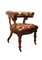 Antique Brown Leather & Mahogany Button Back Library Chair with Carved Frame & Fluted Brass Castor Legs 1