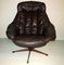 Mid-Century Dark Brown Leather & Rosewood Swivel Lounge Chair by H. W. Klein for Bramin, 1960s 1