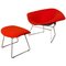 Chromed and Red Large Diamond Chair and Ottoman by Harry Bertoia for Knoll, Set of 2 1