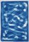 Blauer Knoten und Creolen in Blau, Monotype auf Aquarellpapier, 2021 1