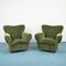 Vintage Wood & Green Velvet Lounge Chairs, 1950s, Set of 2 1