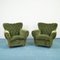 Vintage Wood & Green Velvet Lounge Chairs, 1950s, Set of 2, Image 1