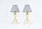 Danish Brass Tripod Table Lamps with Gray Lampshades, 1960s, Set of 2 1