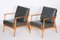 Brown and Grey Oak and Leather Armchairs, 1940s, Set of 2, Image 10