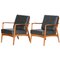 Brown and Grey Oak and Leather Armchairs, 1940s, Set of 2 1