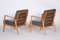 Brown and Grey Oak and Leather Armchairs, 1940s, Set of 2 11