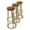 Vintage Brass and Brown Leather Barstools, 1950s, Set of 3, Image 1