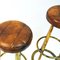 Vintage Brass and Brown Leather Barstools, 1950s, Set of 3 5