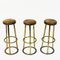 Vintage Brass and Brown Leather Barstools, 1950s, Set of 3 8
