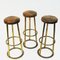 Vintage Brass and Brown Leather Barstools, 1950s, Set of 3, Image 4