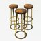 Vintage Brass and Brown Leather Barstools, 1950s, Set of 3 7