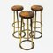 Vintage Brass and Brown Leather Barstools, 1950s, Set of 3, Image 7